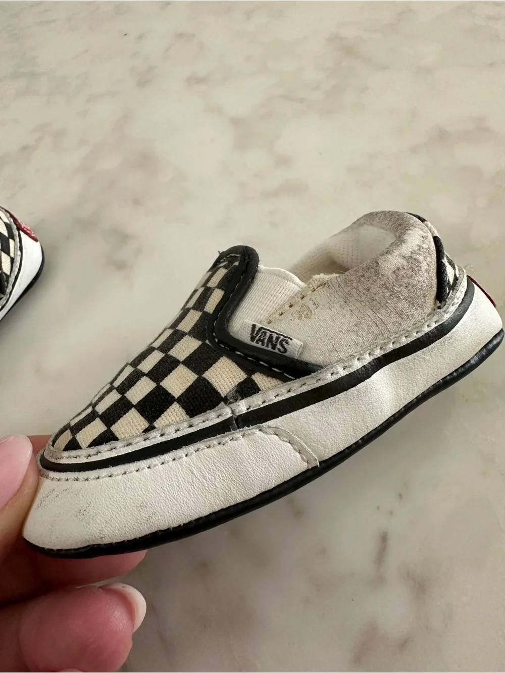 Vans Infant Classic Slip-On Checkerboard Sneakers - Black/White. Size 3